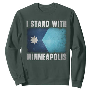 I Stand With Minneapolis Sweatshirt Social Justice and Immigration Protest MN Flag TS11 Dark Forest Green Print Your Wear