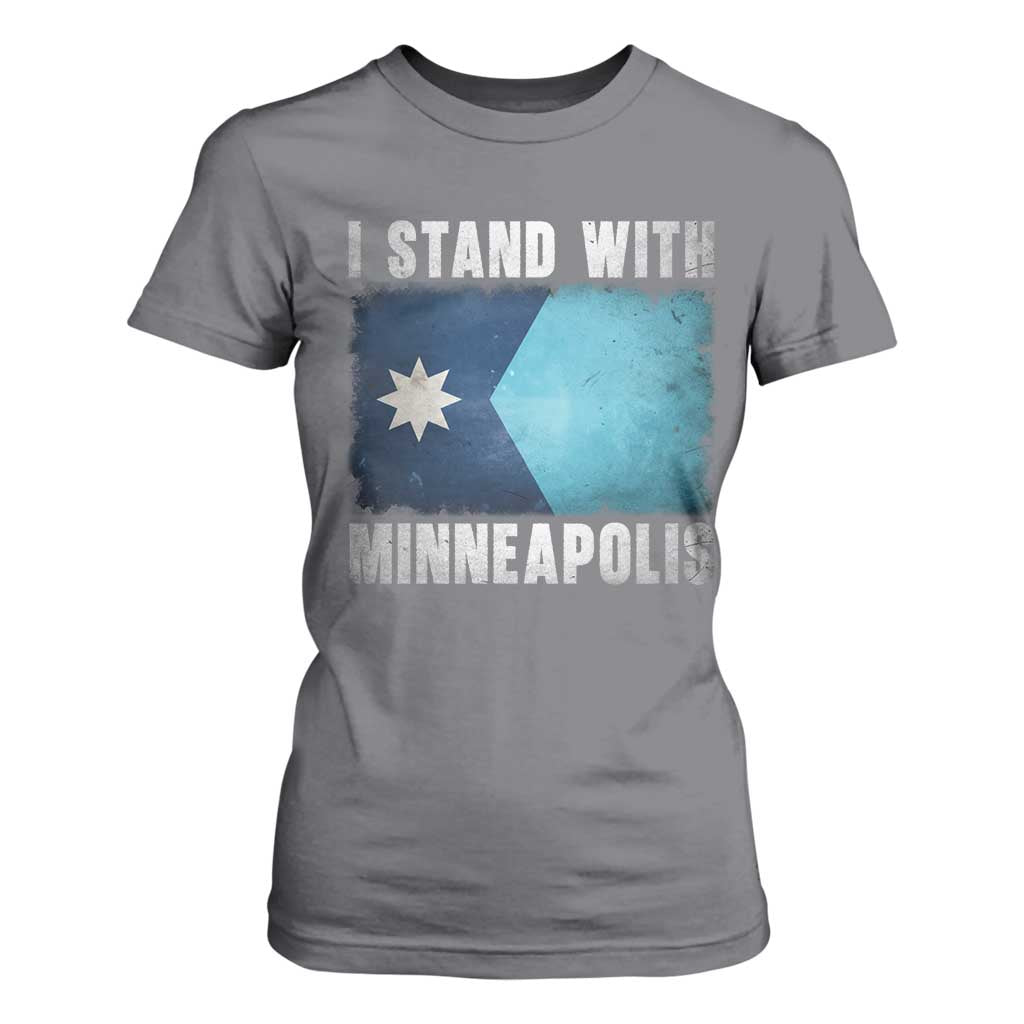 I Stand With Minneapolis T Shirt For Women Social Justice and Immigration Protest MN Flag TS11 Charcoal Print Your Wear