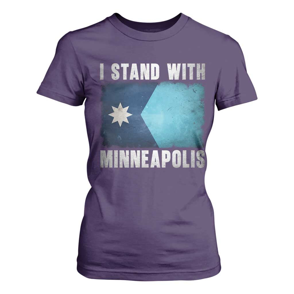 I Stand With Minneapolis T Shirt For Women Social Justice and Immigration Protest MN Flag TS11 Purple Print Your Wear