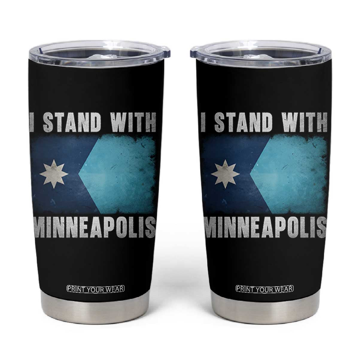 I Stand With Minneapolis Tumbler Cup Social Justice and Immigration Protest MN Flag TS11 Black Print Your Wear