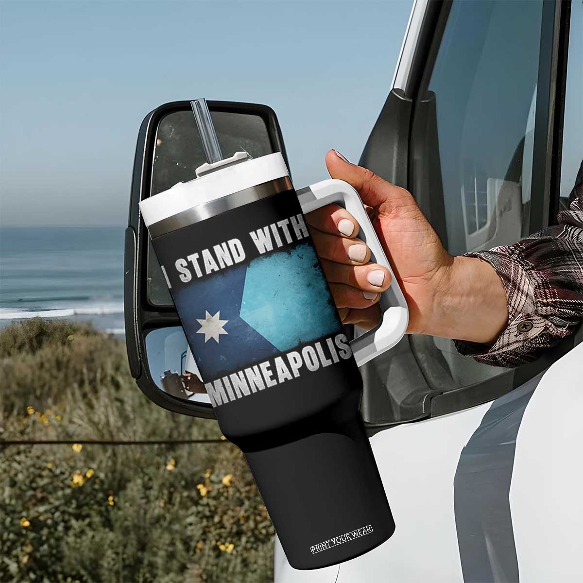 I Stand With Minneapolis Tumbler With Handle Social Justice and Immigration Protest MN Flag TS11 Print Your Wear