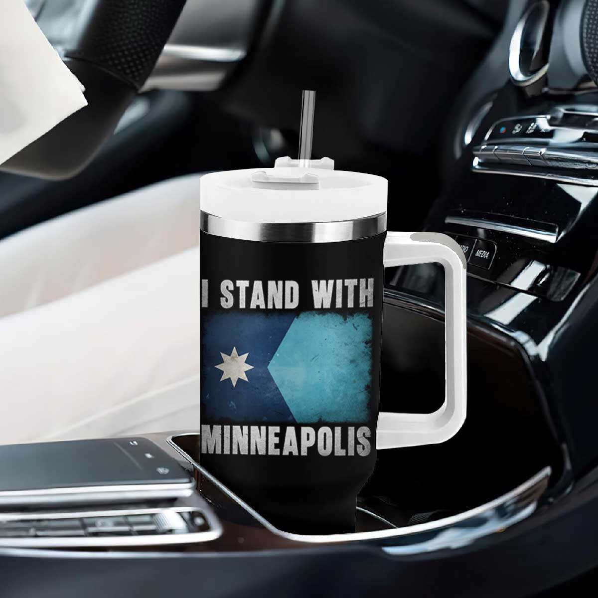 I Stand With Minneapolis Tumbler With Handle Social Justice and Immigration Protest MN Flag TS11 Print Your Wear