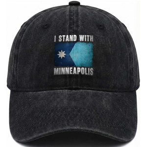I Stand With Minneapolis Washed Cotton Baseball Cap Social Justice and Immigration Protest MN Flag TS11 Print Your Wear
