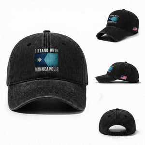 I Stand With Minneapolis Washed Cotton Baseball Cap Social Justice and Immigration Protest MN Flag TS11 Washed Cap Universal Fit Black Print Your Wear
