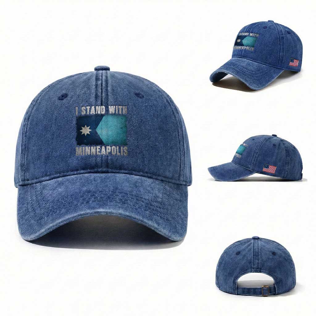 I Stand With Minneapolis Washed Cotton Baseball Cap Social Justice and Immigration Protest MN Flag TS11 Washed Cap Universal Fit Royal Blue Print Your Wear