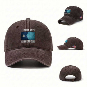 I Stand With Minneapolis Washed Cotton Baseball Cap Social Justice and Immigration Protest MN Flag TS11 Washed Cap Universal Fit Dark Brown Print Your Wear