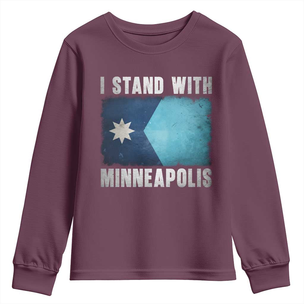 I Stand With Minneapolis Youth Sweatshirt Social Justice and Immigration Protest MN Flag TS11 Maroon Print Your Wear