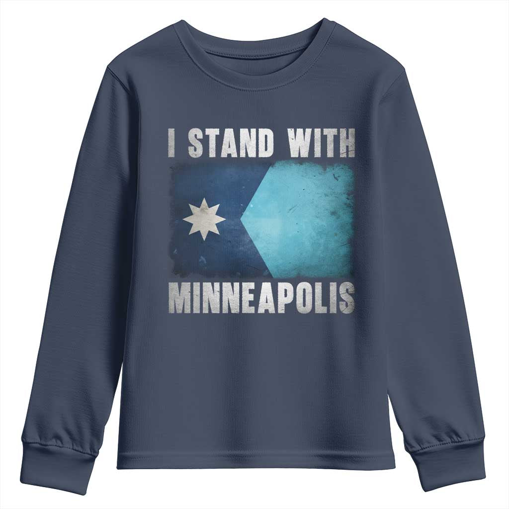 I Stand With Minneapolis Youth Sweatshirt Social Justice and Immigration Protest MN Flag TS11 Navy Print Your Wear