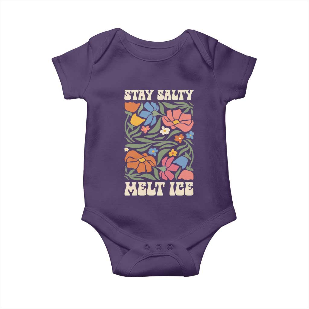 Be Salty Melt Ice Baby Onesie Political Satire Pro Immigrant Protest Retro Floral TS11 Purple Print Your Wear