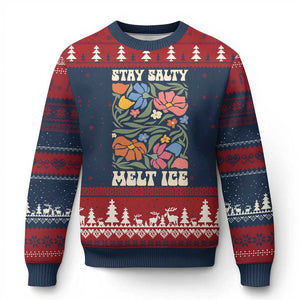 Be Salty Melt Ice Ugly Christmas Sweater Political Satire Pro Immigrant Protest Retro Floral TS11 Navy Red Print Your Wear