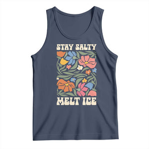 Be Salty Melt Ice Tank Top Political Satire Pro Immigrant Protest Retro Floral TS11 Navy Print Your Wear
