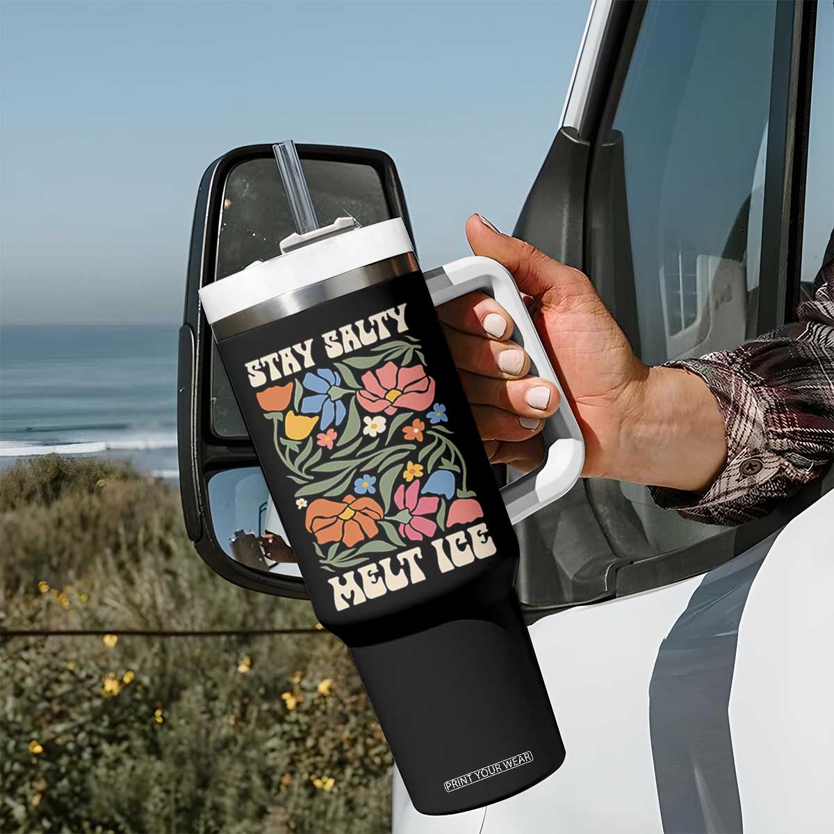Be Salty Melt Ice Tumbler With Handle Political Satire Pro Immigrant Protest Retro Floral TS11 Print Your Wear