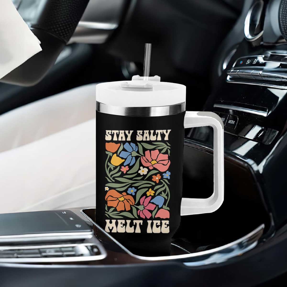 Be Salty Melt Ice Tumbler With Handle Political Satire Pro Immigrant Protest Retro Floral TS11 Print Your Wear