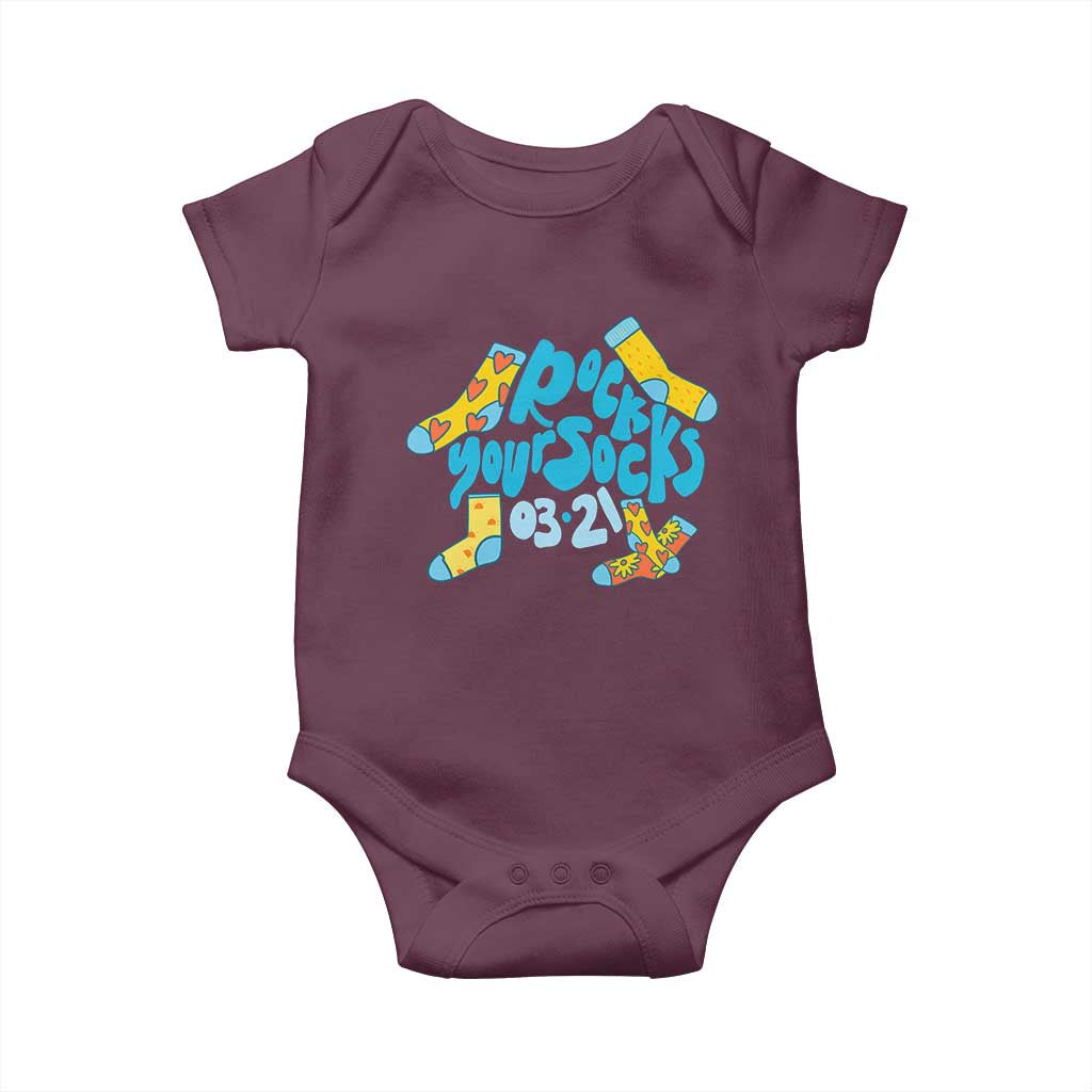 Rock Your Socks Baby Onesie Down Syndrome Awareness March 21 TS11 Maroon Print Your Wear