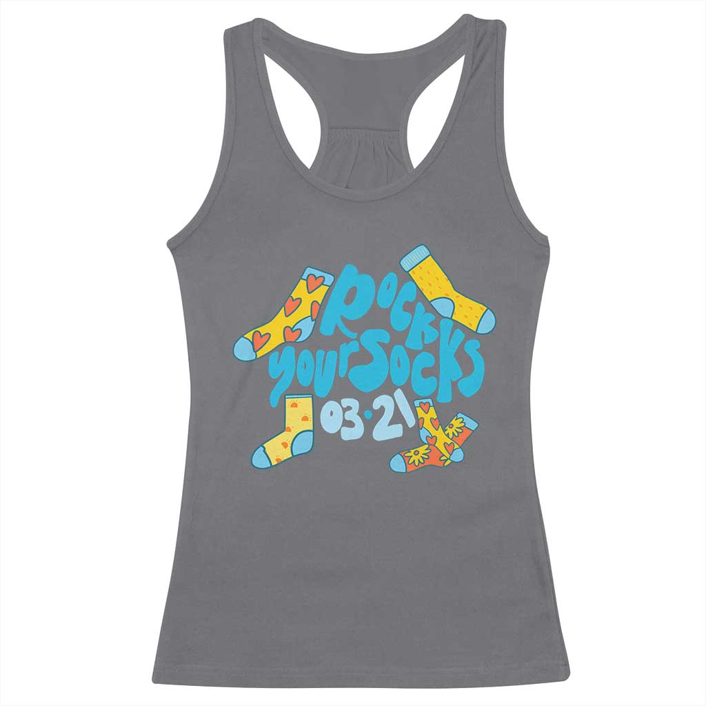 Rock Your Socks Racerback Tank Top Down Syndrome Awareness March 21 TS11 Charcoal Print Your Wear