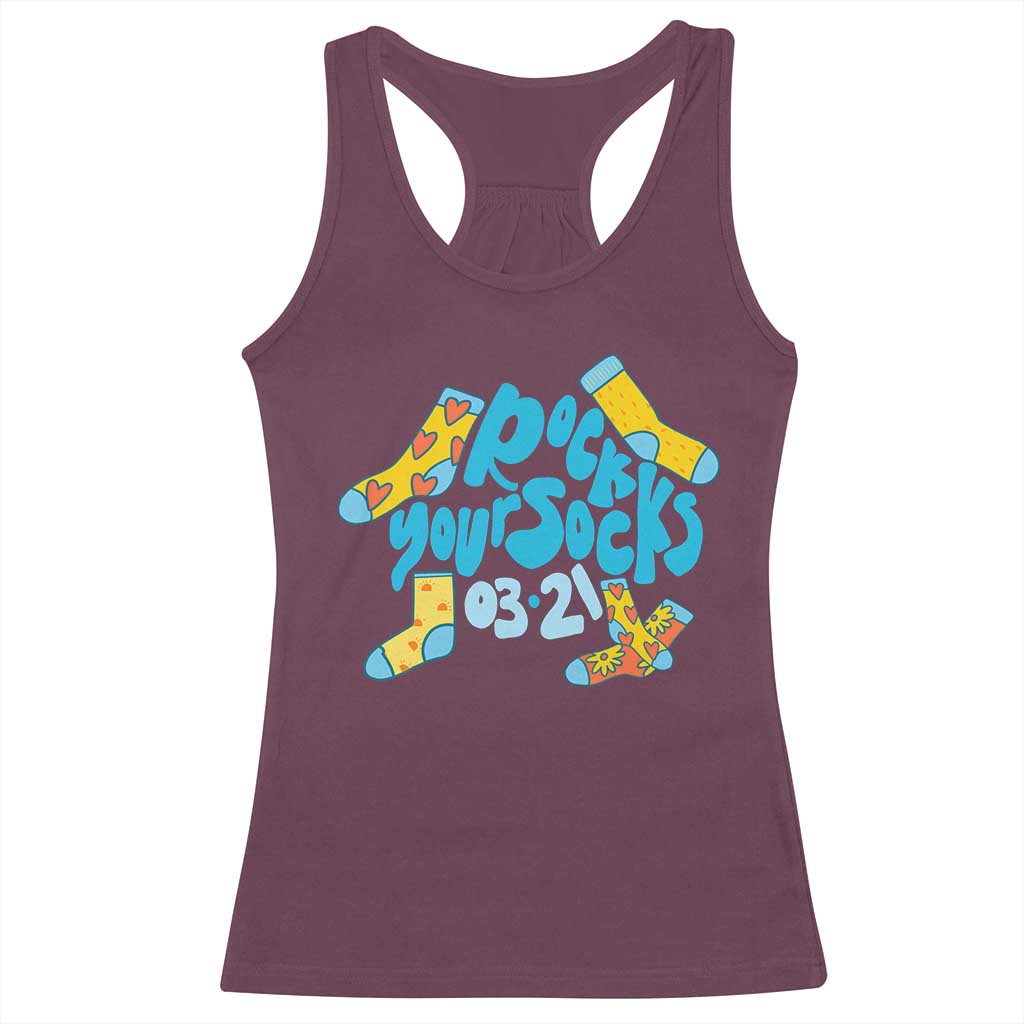 Rock Your Socks Racerback Tank Top Down Syndrome Awareness March 21 TS11 Maroon Print Your Wear