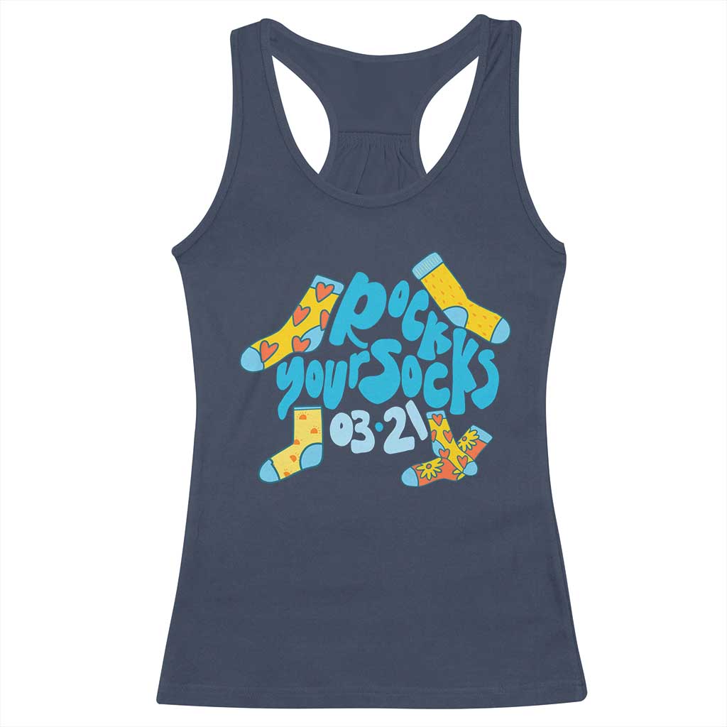 Rock Your Socks Racerback Tank Top Down Syndrome Awareness March 21 TS11 Navy Print Your Wear