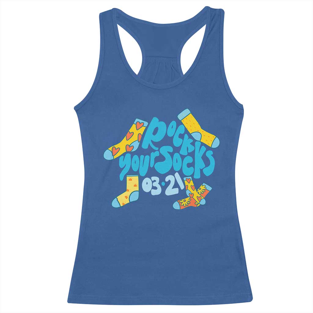 Rock Your Socks Racerback Tank Top Down Syndrome Awareness March 21 TS11 Royal Blue Print Your Wear