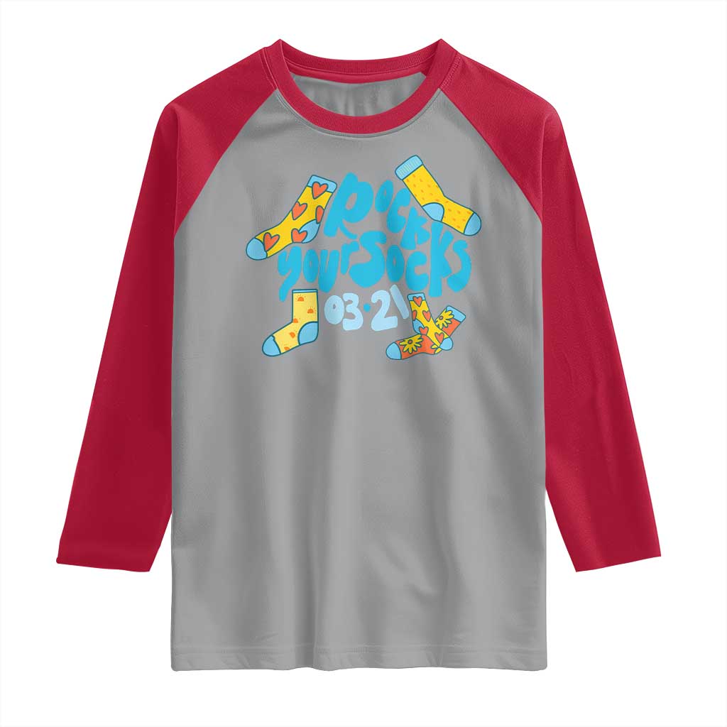 Rock Your Socks Raglan Shirt Down Syndrome Awareness March 21 TS11 Sport Gray Red Print Your Wear