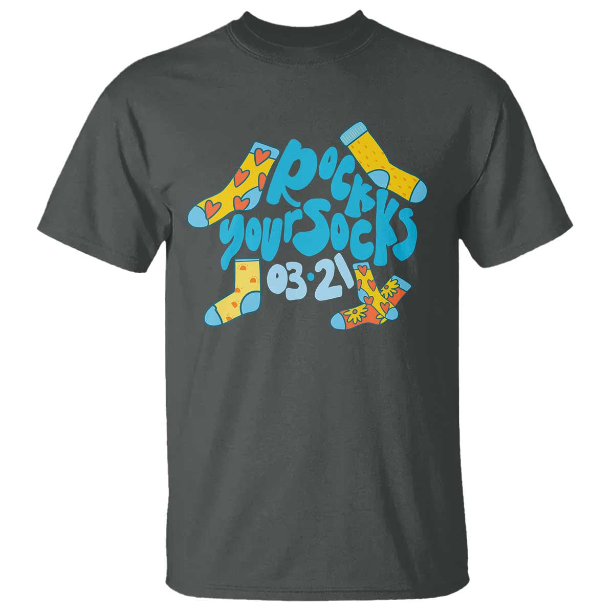 Rock Your Socks T Shirt Down Syndrome Awareness March 21 TS11 Dark Heather Print Your Wear