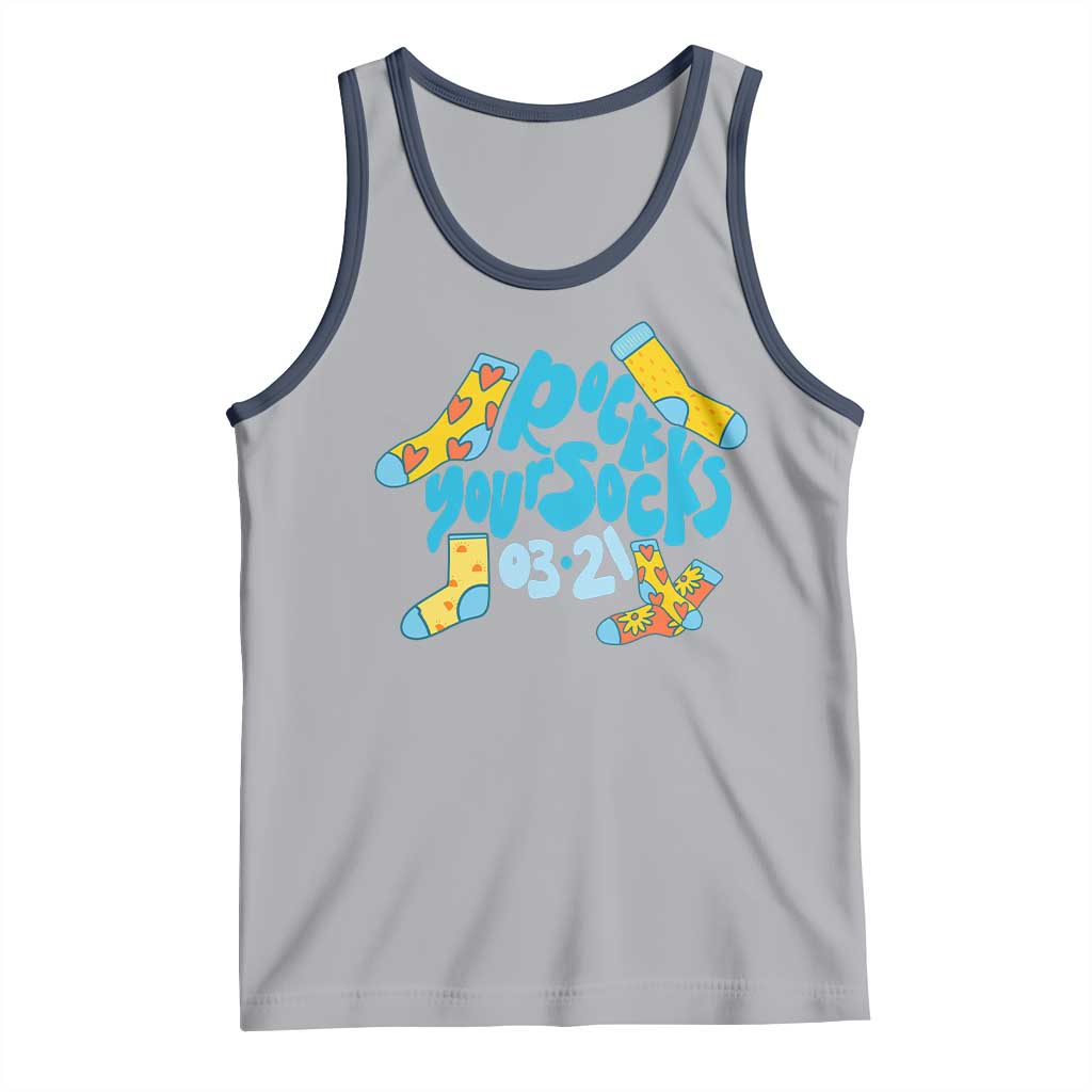 Rock Your Socks Tank Top Down Syndrome Awareness March 21 TS11 Athletic Heather Navy Print Your Wear