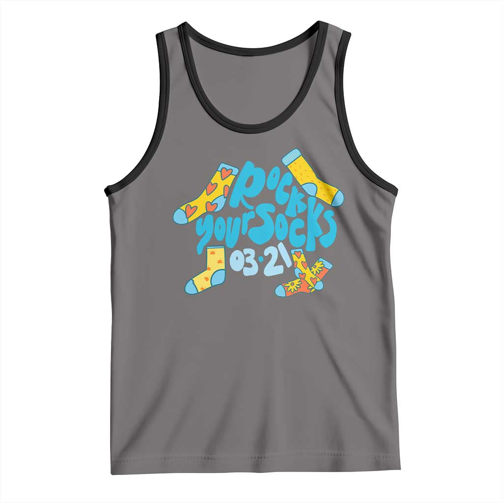 Rock Your Socks Tank Top Down Syndrome Awareness March 21 TS11 Deep Heather Black Print Your Wear