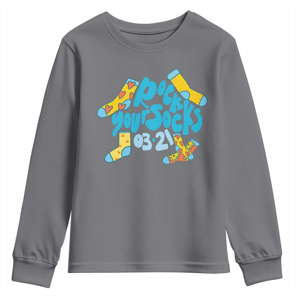 Rock Your Socks Youth Sweatshirt Down Syndrome Awareness March 21 TS11 Charcoal Print Your Wear