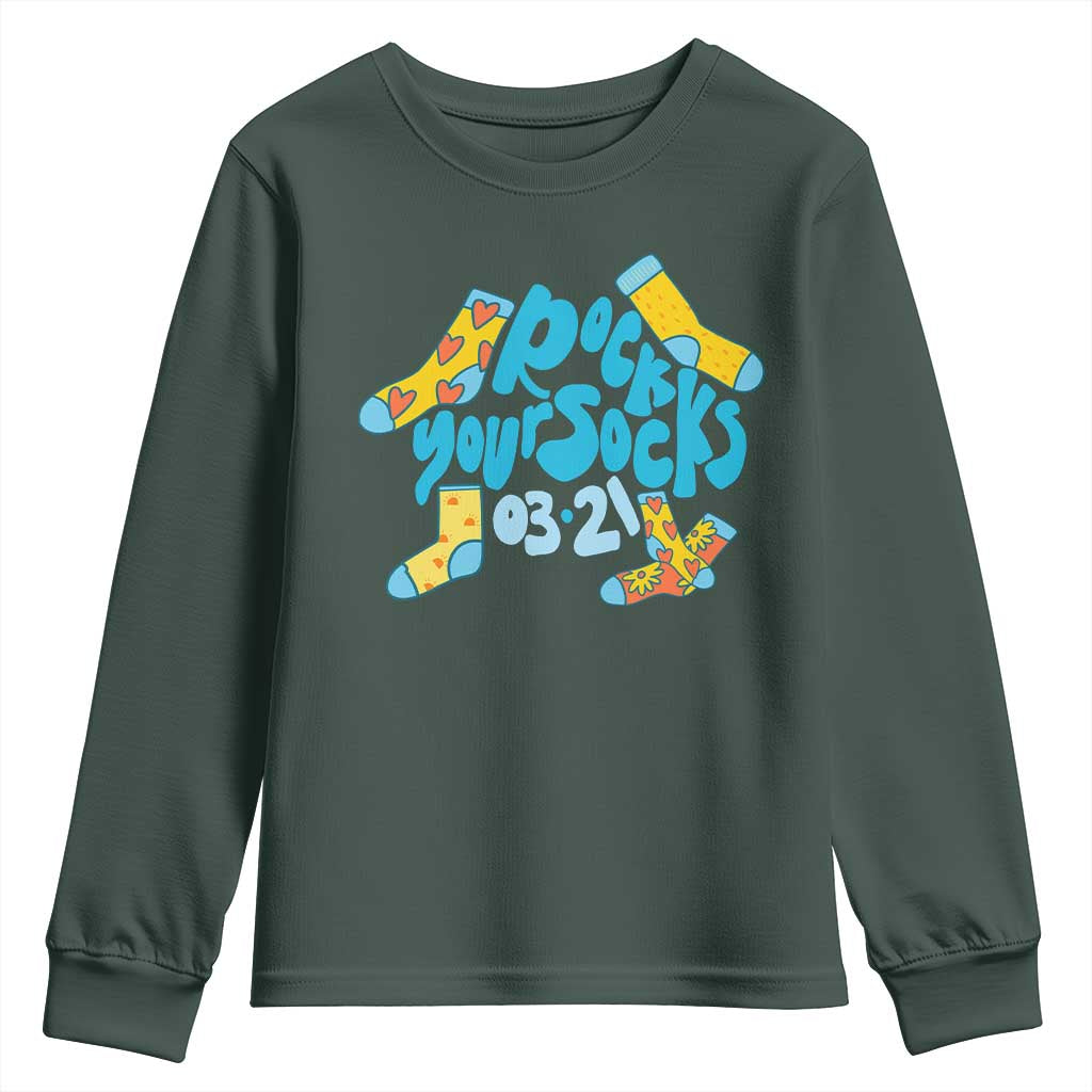 Rock Your Socks Youth Sweatshirt Down Syndrome Awareness March 21 TS11 Dark Forest Green Print Your Wear