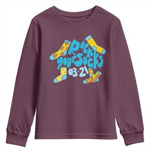 Rock Your Socks Youth Sweatshirt Down Syndrome Awareness March 21 TS11 Maroon Print Your Wear