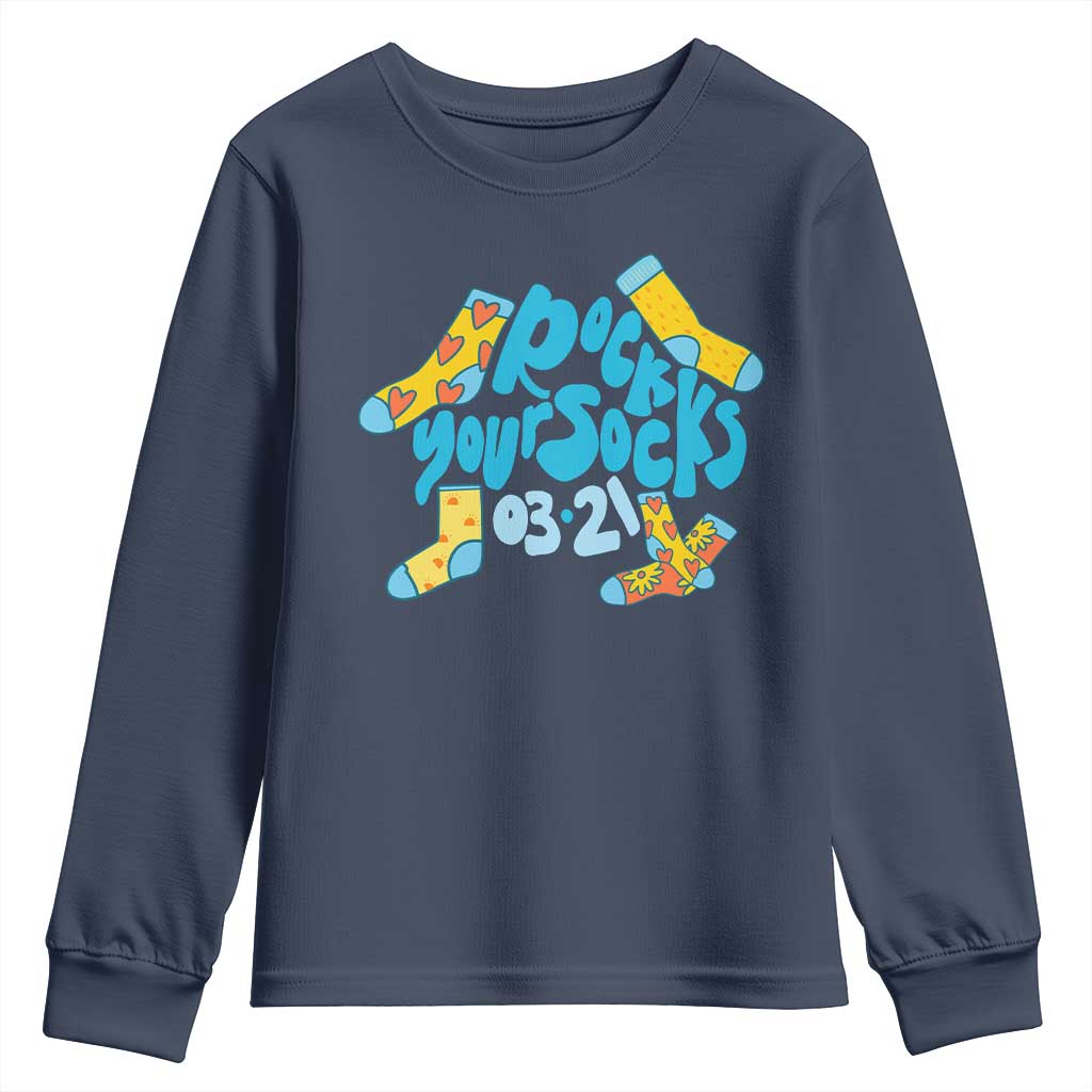 Rock Your Socks Youth Sweatshirt Down Syndrome Awareness March 21 TS11 Navy Print Your Wear