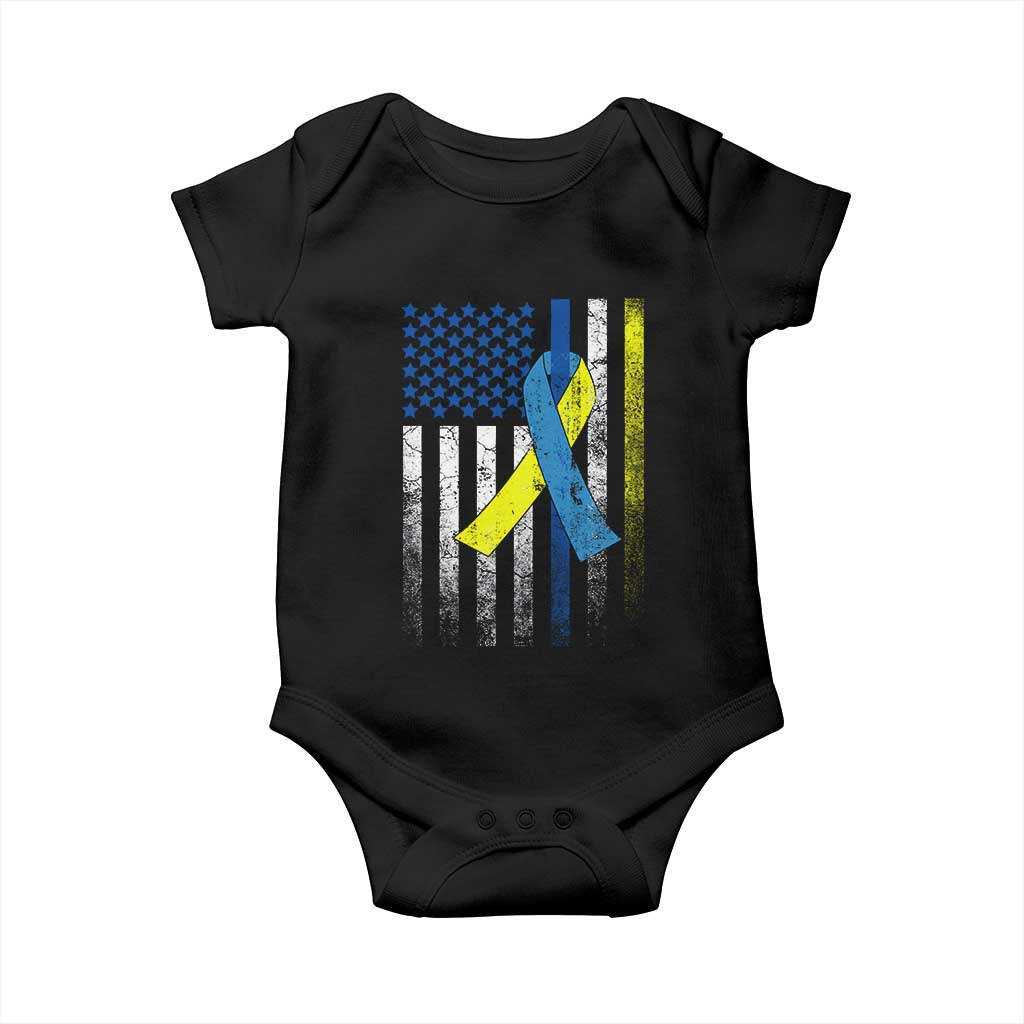 Down Syndrome Awareness Vintage American Flag Baby Onesie TS11 Black Print Your Wear