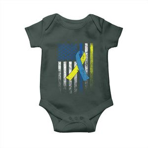 Down Syndrome Awareness Vintage American Flag Baby Onesie TS11 Dark Forest Green Print Your Wear