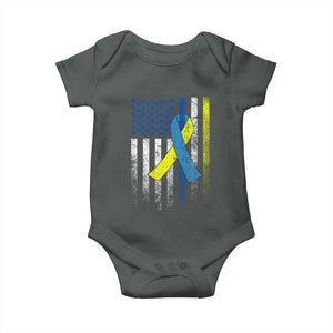 Down Syndrome Awareness Vintage American Flag Baby Onesie TS11 Dark Heather Print Your Wear