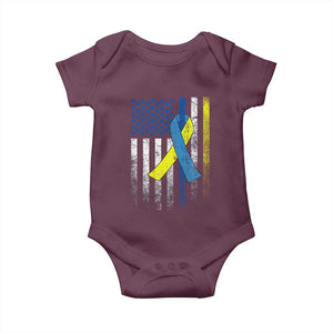 Down Syndrome Awareness Vintage American Flag Baby Onesie TS11 Maroon Print Your Wear