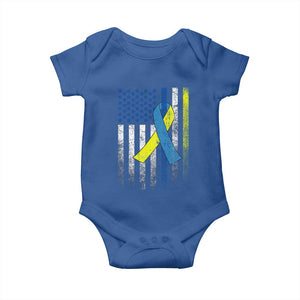 Down Syndrome Awareness Vintage American Flag Baby Onesie TS11 Royal Blue Print Your Wear
