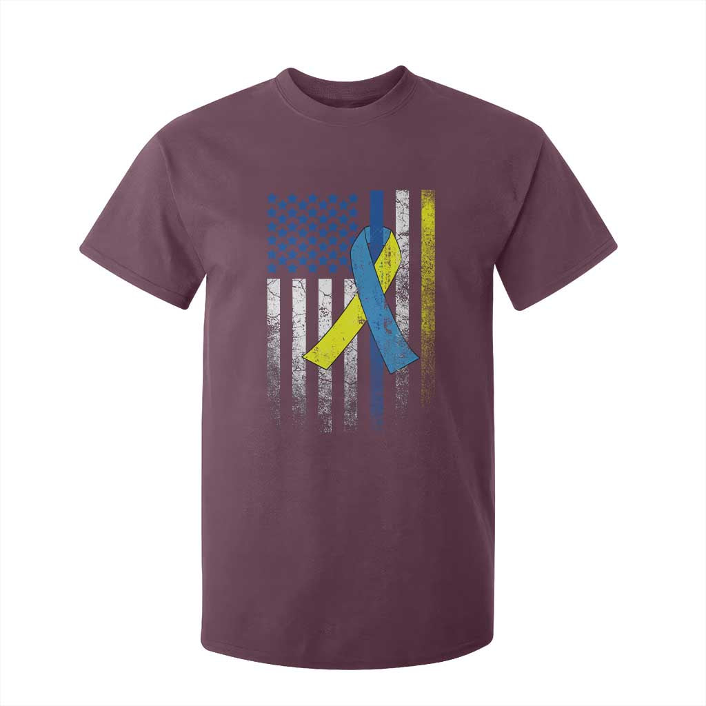 Down Syndrome Awareness Vintage American Flag T Shirt For Kid TS11 Maroon Print Your Wear