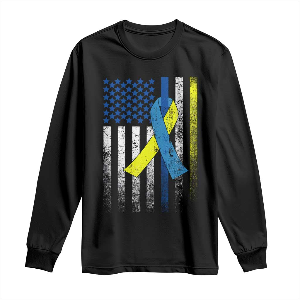 Down Syndrome Awareness Vintage American Flag Long Sleeve Shirt TS11 Black Print Your Wear