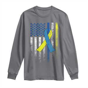 Down Syndrome Awareness Vintage American Flag Long Sleeve Shirt TS11 Charcoal Print Your Wear