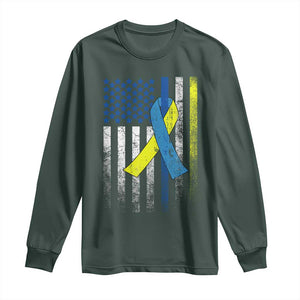 Down Syndrome Awareness Vintage American Flag Long Sleeve Shirt TS11 Dark Forest Green Print Your Wear