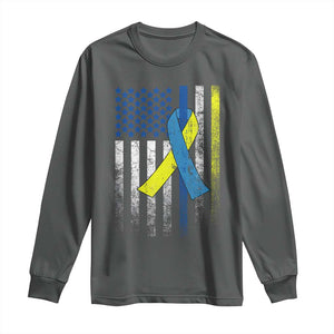 Down Syndrome Awareness Vintage American Flag Long Sleeve Shirt TS11 Dark Heather Print Your Wear