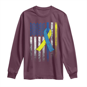Down Syndrome Awareness Vintage American Flag Long Sleeve Shirt TS11 Maroon Print Your Wear
