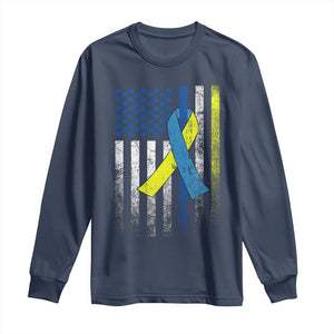 Down Syndrome Awareness Vintage American Flag Long Sleeve Shirt TS11 Navy Print Your Wear