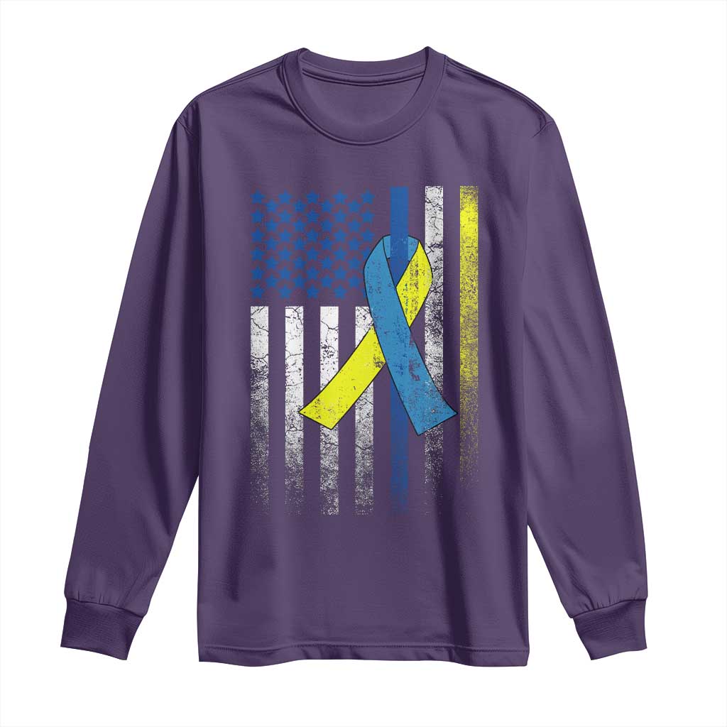 Down Syndrome Awareness Vintage American Flag Long Sleeve Shirt TS11 Purple Print Your Wear