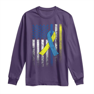 Down Syndrome Awareness Vintage American Flag Long Sleeve Shirt TS11 Purple Print Your Wear