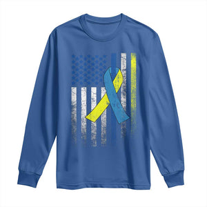 Down Syndrome Awareness Vintage American Flag Long Sleeve Shirt TS11 Royal Blue Print Your Wear