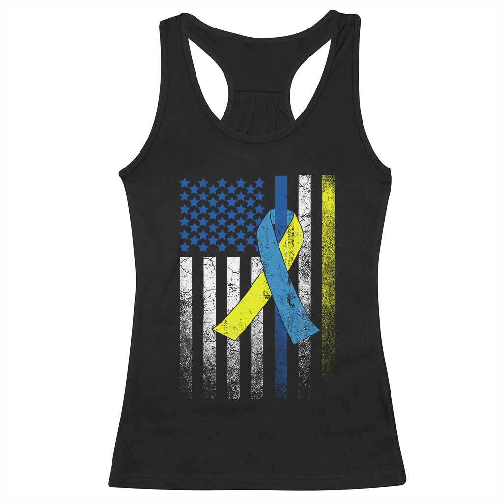 Down Syndrome Awareness Vintage American Flag Racerback Tank Top TS11 Black Print Your Wear