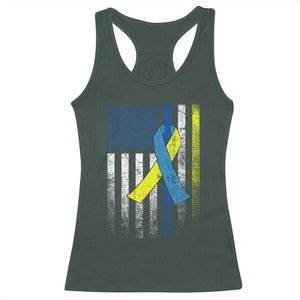 Down Syndrome Awareness Vintage American Flag Racerback Tank Top TS11 Dark Forest Green Print Your Wear