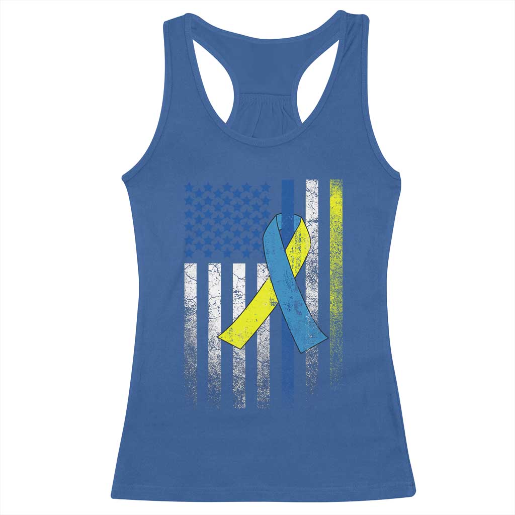 Down Syndrome Awareness Vintage American Flag Racerback Tank Top TS11 Royal Blue Print Your Wear