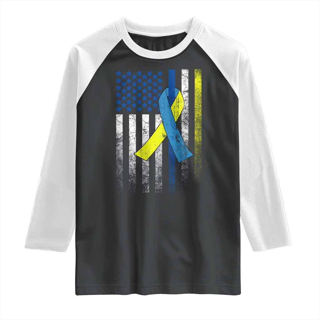 Down Syndrome Awareness Vintage American Flag Raglan Shirt TS11 Black White Print Your Wear