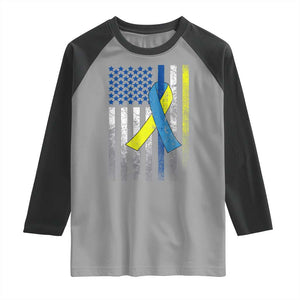 Down Syndrome Awareness Vintage American Flag Raglan Shirt TS11 Sport Gray Black Print Your Wear